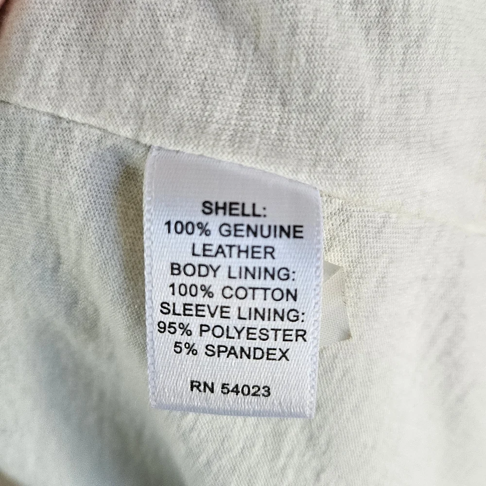 Leather Moto Jacket White Women's Classic M Professionally Cleaned - Picture 9 of 10